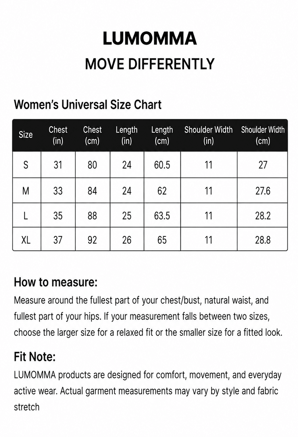 Size chart
