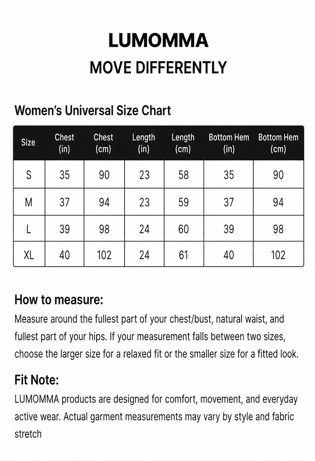 Size chart