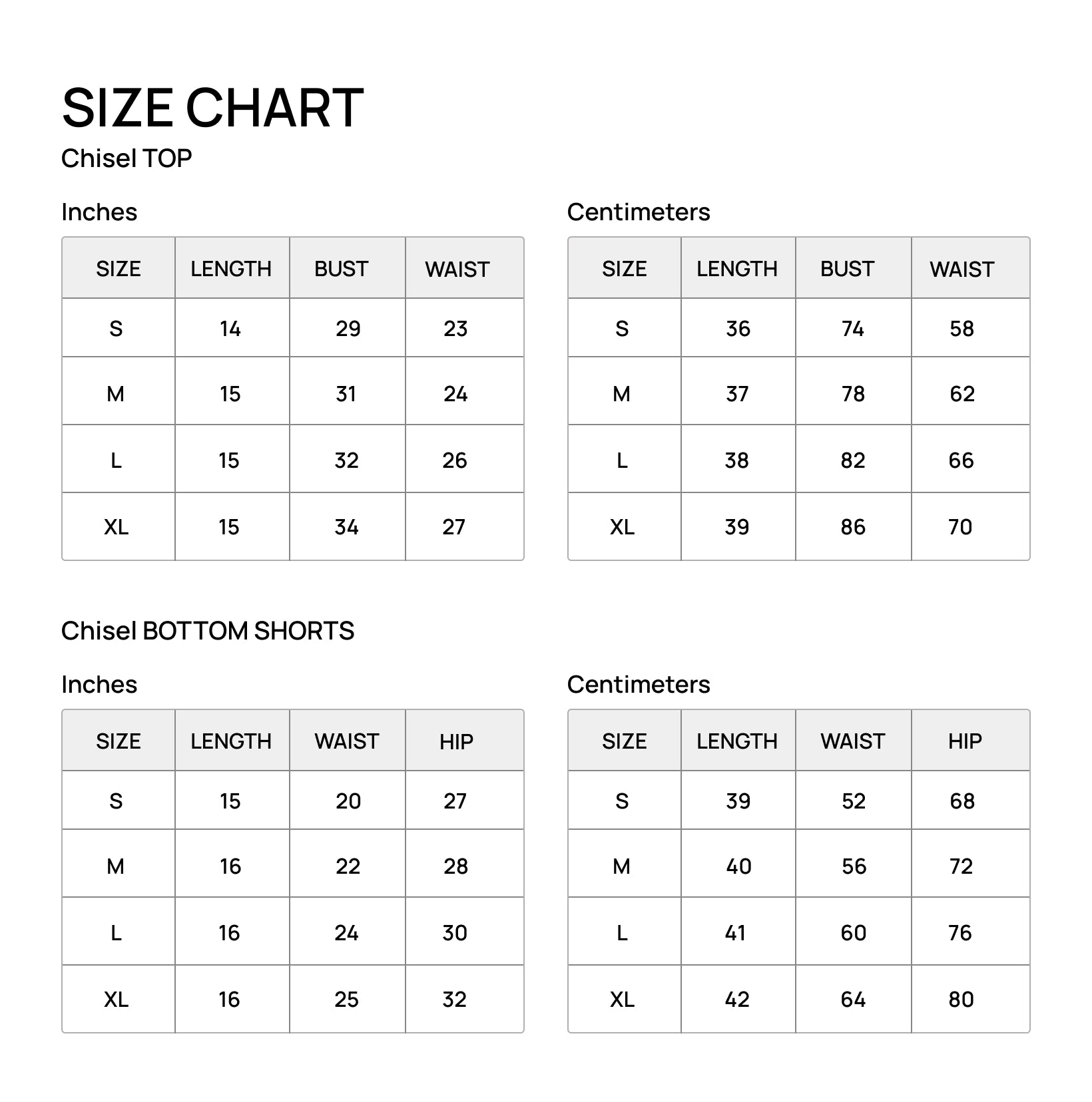 Size chart