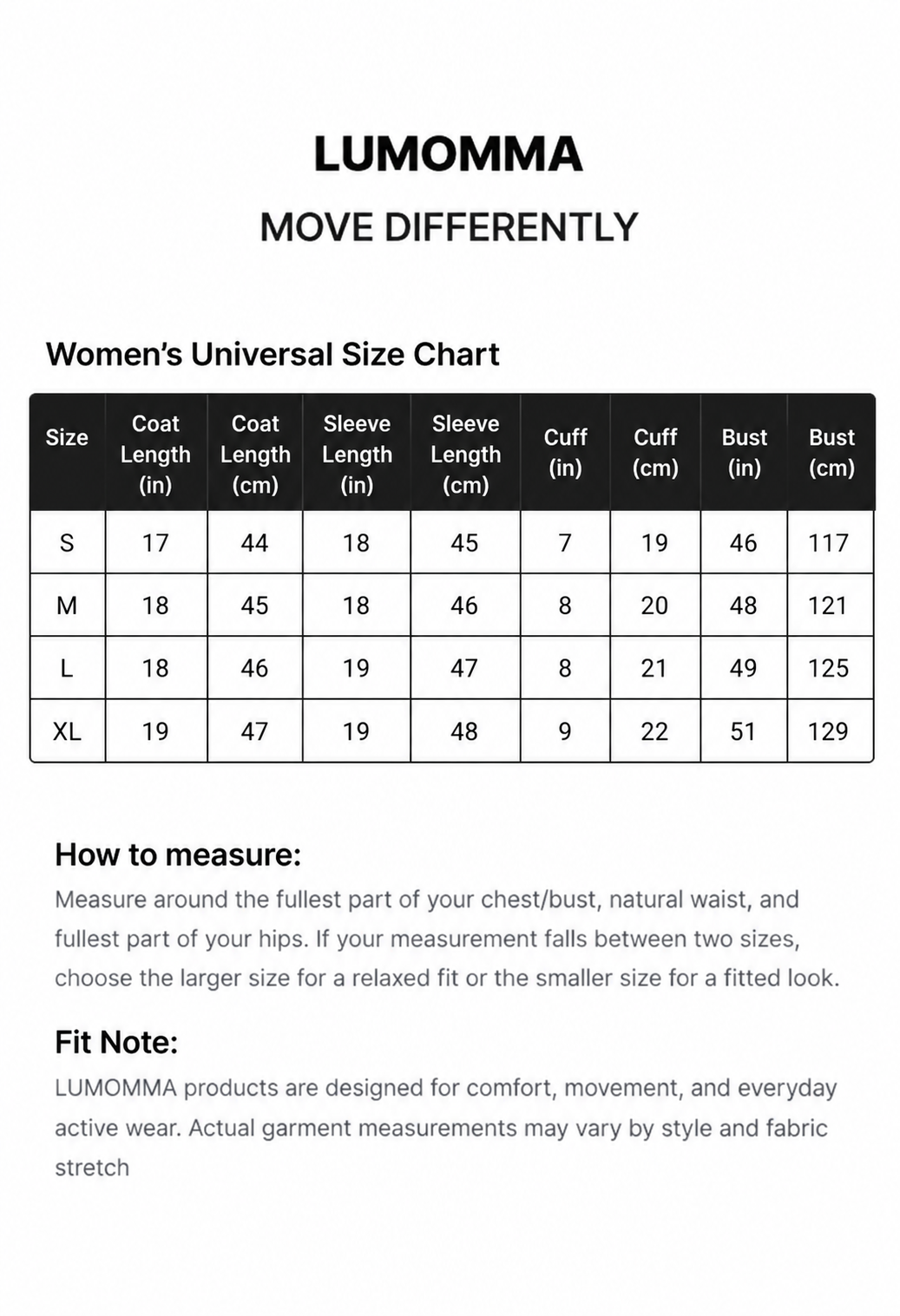 Size chart