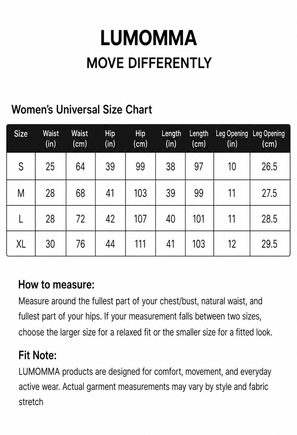 Size chart